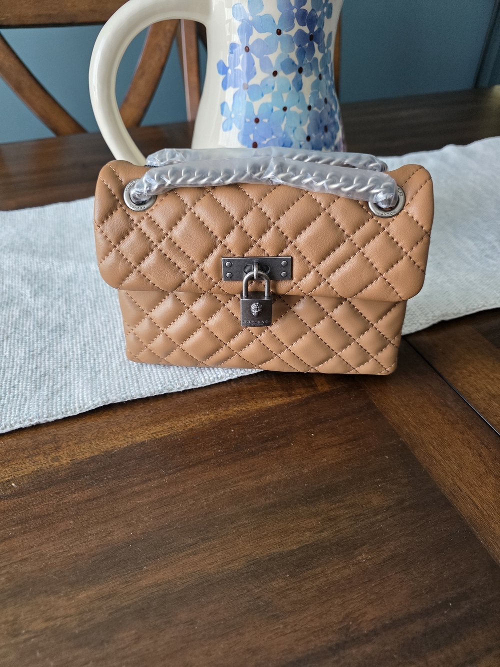 Kurt Geiger Quilted Beige Shoulder Bag with Chain Strap